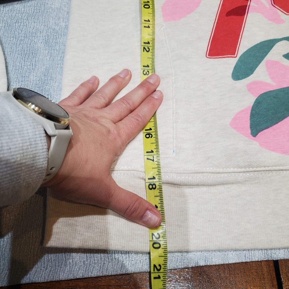 Daily Practice by Anthro Slim Fit Hoodie 74 Floral Graphic Heather Oatmeal S - Picture 15 of 16